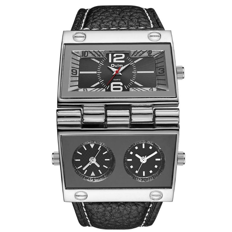 Art-und Weisebeiläufige Lederne Männer-weinlese-uhr Verzierter Zeiger Mit Drei Zifferblättern Kreative Quarz-uhr