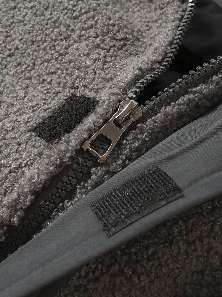 Herren-patchwork-langarm-plüsch-kapuzenjacke Mit Zwei Taschen