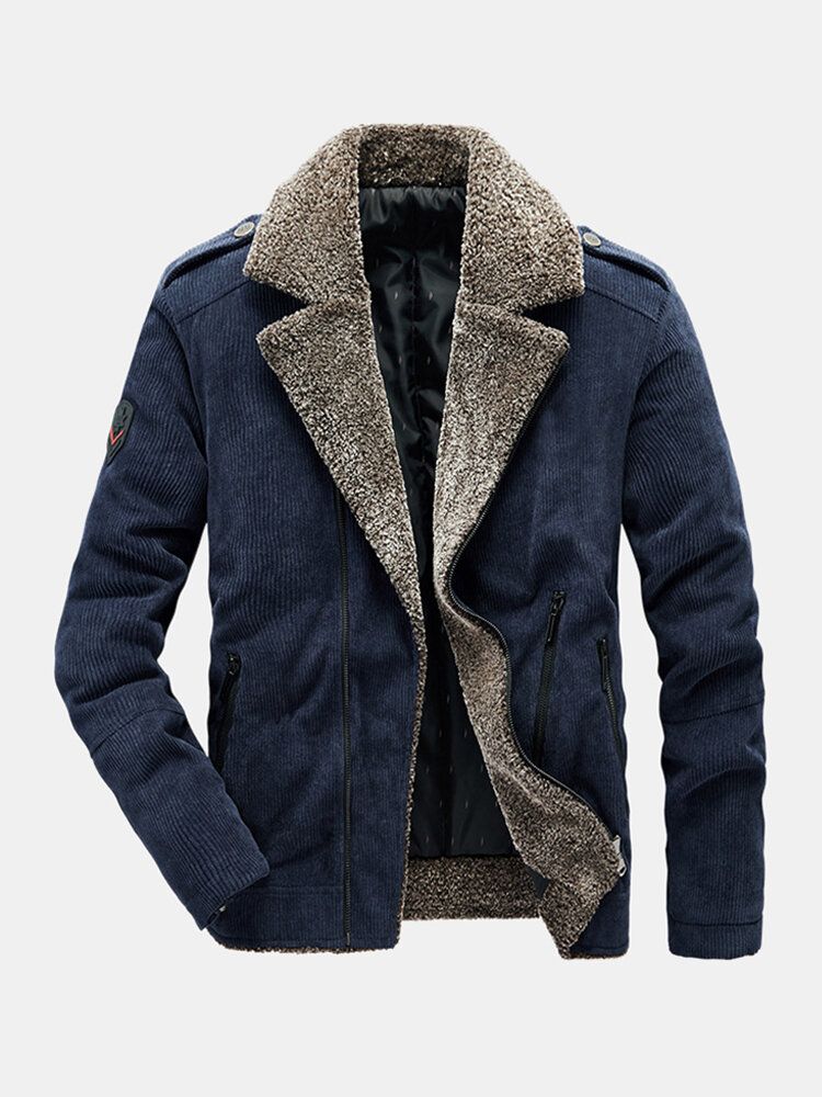Herren-vintage-cordsamt-volltonfarbe Verdicktes Fleece-revers Lässige Warme Jacke