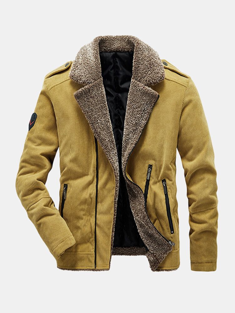 Herren-vintage-cordsamt-volltonfarbe Verdicktes Fleece-revers Lässige Warme Jacke