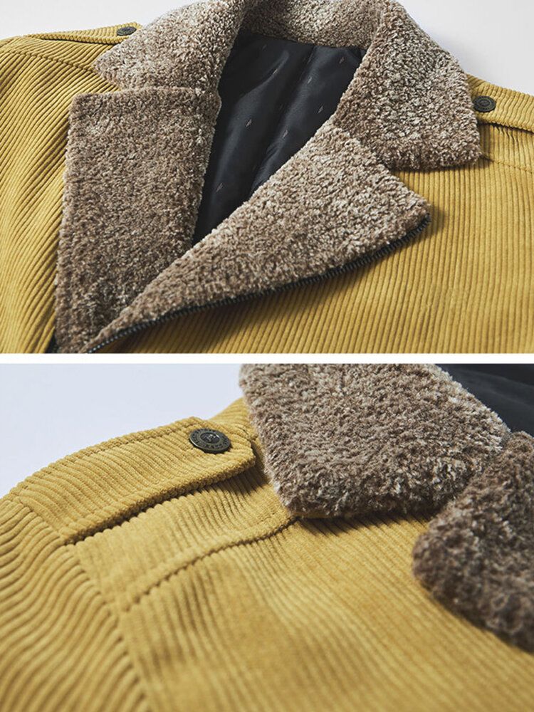 Herren-vintage-cordsamt-volltonfarbe Verdicktes Fleece-revers Lässige Warme Jacke