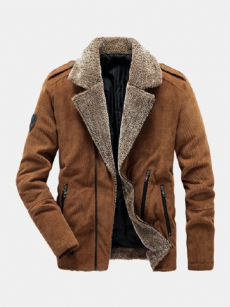 Herren-vintage-cordsamt-volltonfarbe Verdicktes Fleece-revers Lässige Warme Jacke