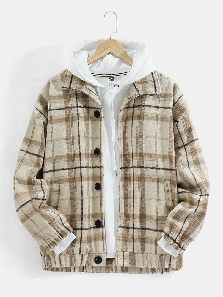 Karierte Vintage-jacke Mit Knopfleiste Und Tasche Für Herren