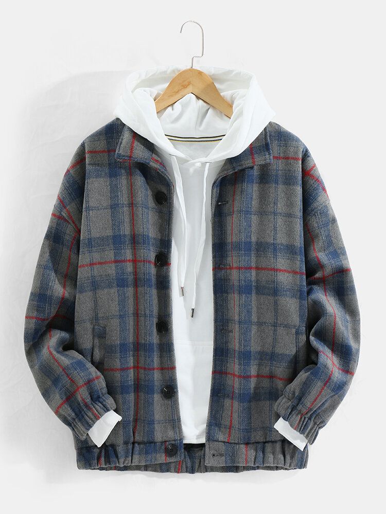 Karierte Vintage-jacke Mit Knopfleiste Und Tasche Für Herren