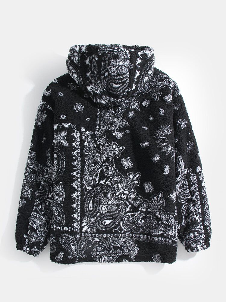 Warme Sherpa-kapuzenjacke Im Ethno-stil Mit Barockem Aufdruck Für Herren Mit Tasche