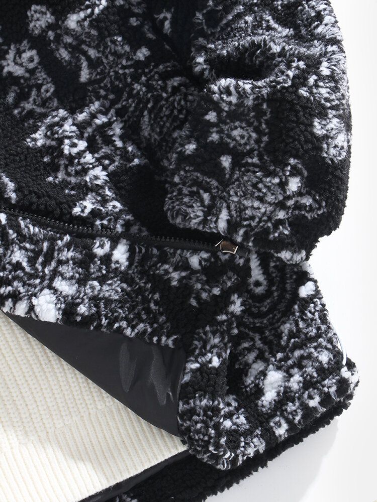 Warme Sherpa-kapuzenjacke Im Ethno-stil Mit Barockem Aufdruck Für Herren Mit Tasche