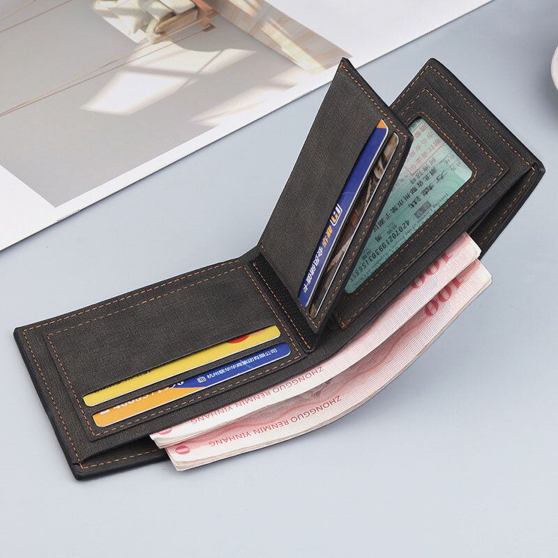 Herren Vintage Kunstleder Multi-slots Kartenetui Bifold Color Matching Short Wallet Purse