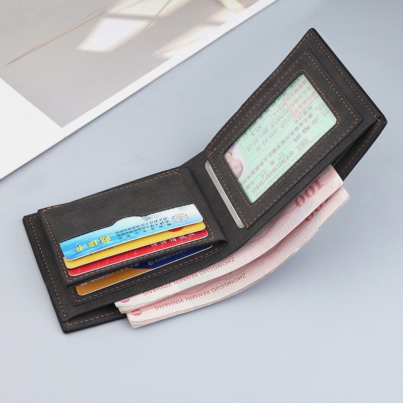 Herren Vintage Kunstleder Multi-slots Kartenetui Bifold Color Matching Short Wallet Purse