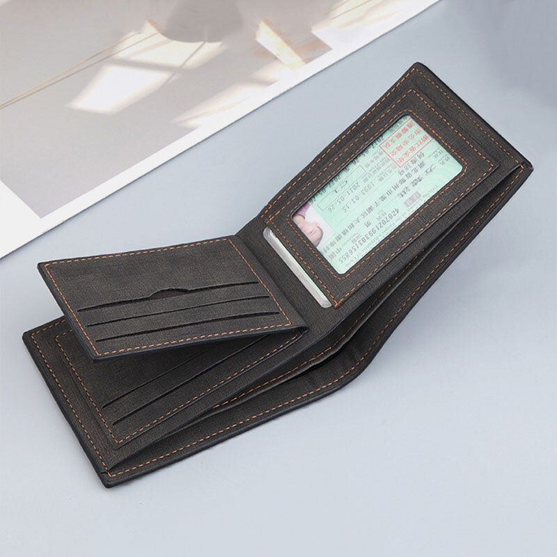 Herren Vintage Kunstleder Multi-slots Kartenetui Bifold Color Matching Short Wallet Purse