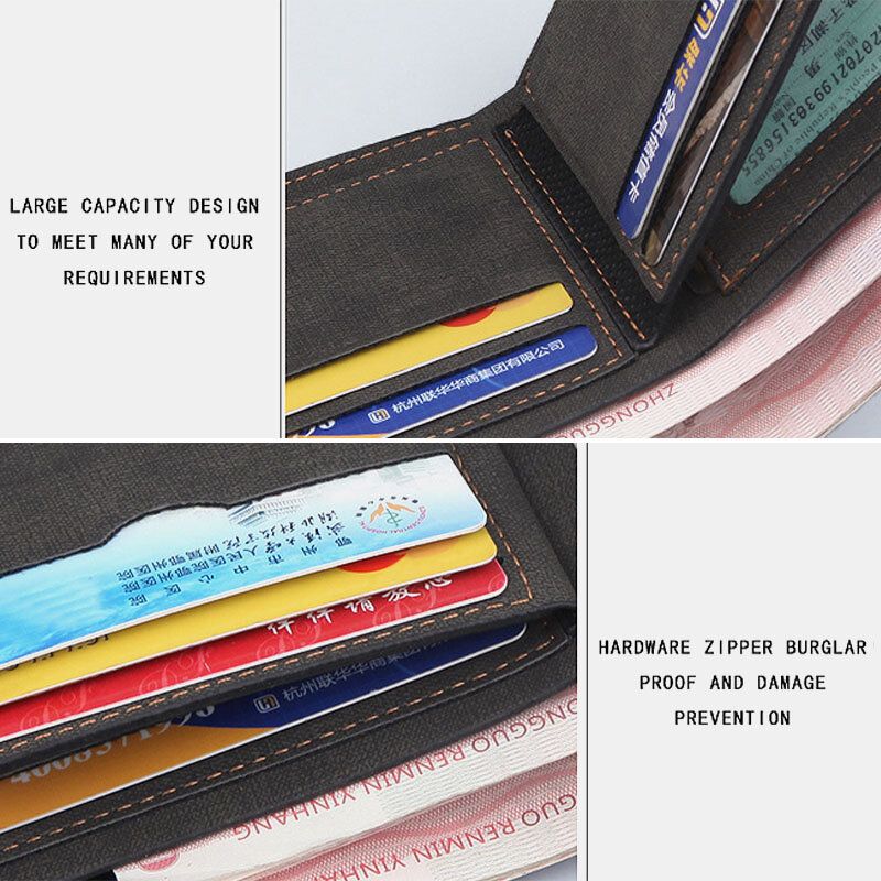 Herren Vintage Kunstleder Multi-slots Kartenetui Bifold Color Matching Short Wallet Purse