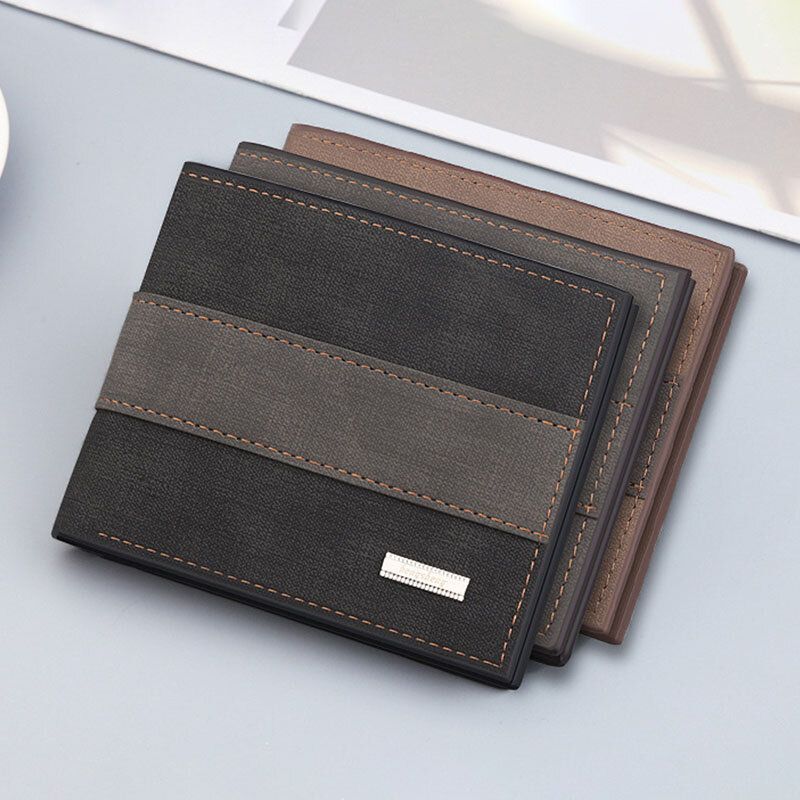 Herren Vintage Kunstleder Multi-slots Kartenetui Bifold Color Matching Short Wallet Purse