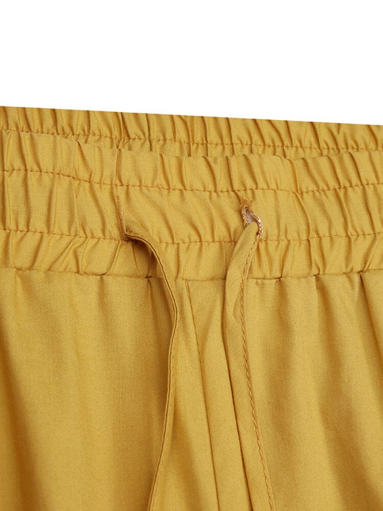 Frauen-beiläufige Kordelzug-taillen-feste Feiertags-weinlese-breite Bein-hosen Mit Taschen