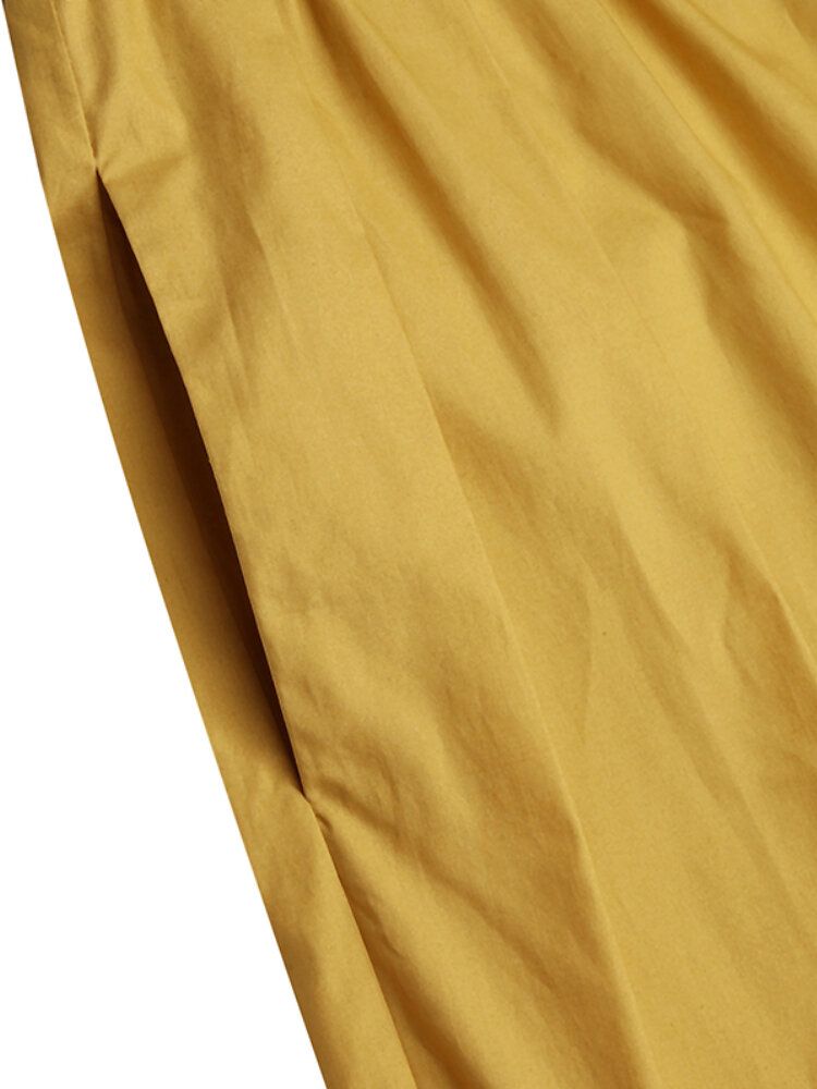 Frauen-beiläufige Kordelzug-taillen-feste Feiertags-weinlese-breite Bein-hosen Mit Taschen