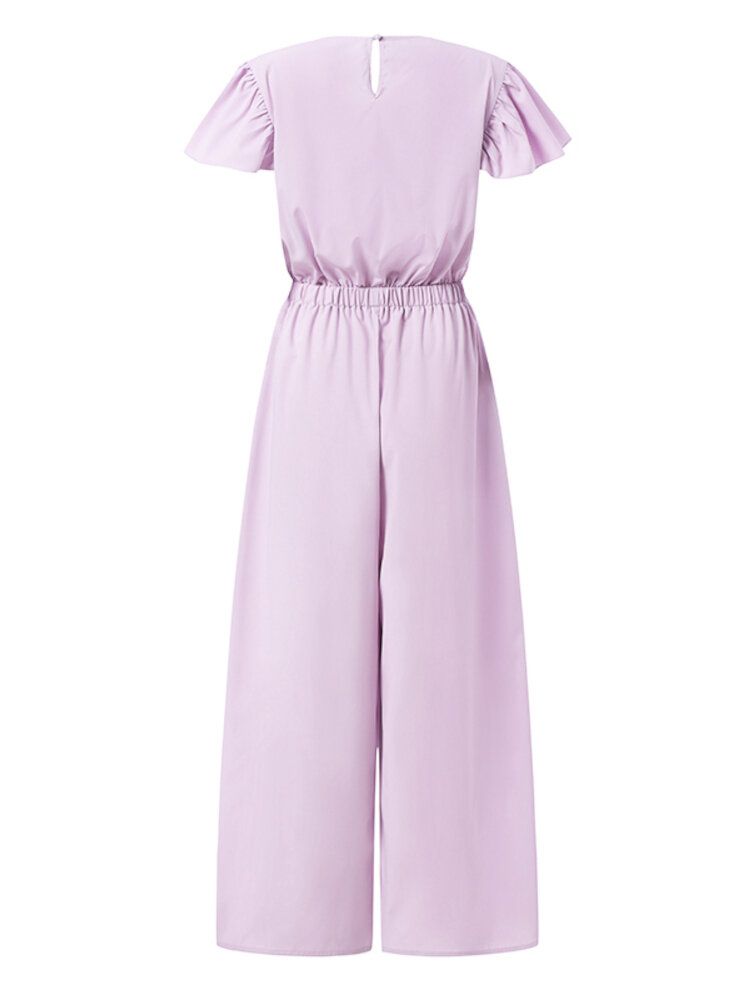Damen V-ausschnitt Kurzarm Fester Sommer-freizeit-overall Mit Tasche