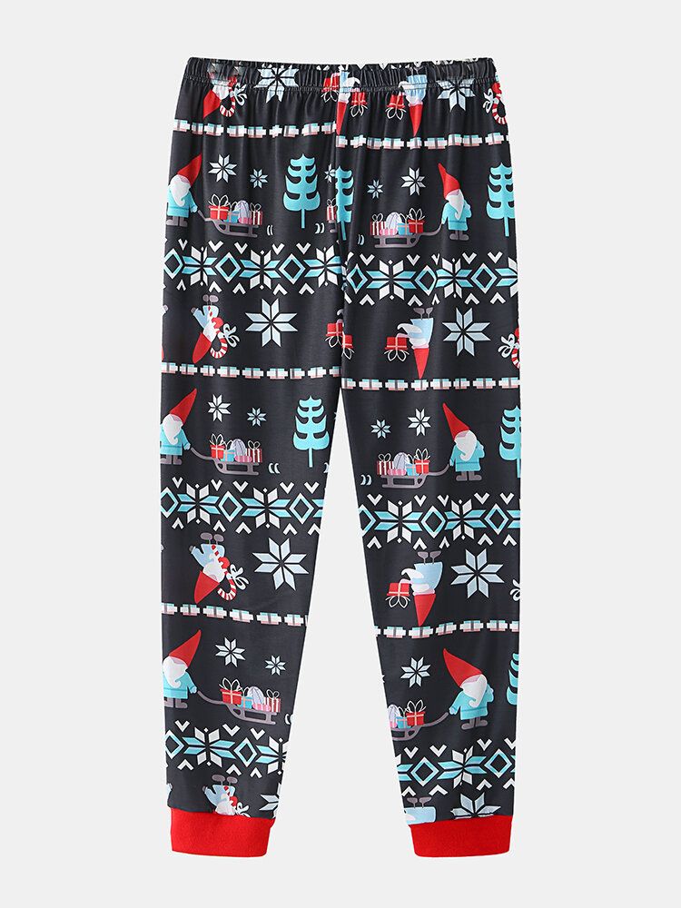 Frauen-karikatur-weihnachtsmann-aufdruck Mit V-ausschnitt Langarm-pullover Lockere Joggerhose Weihnachtshaus-pyjama-set