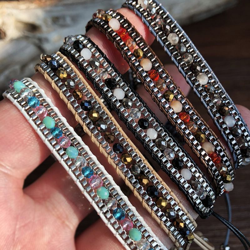10 Farben-böhmisches Kristallperlen-armband Mehrschichtiges Seil Teleskopisch Justieren Frauen-armband