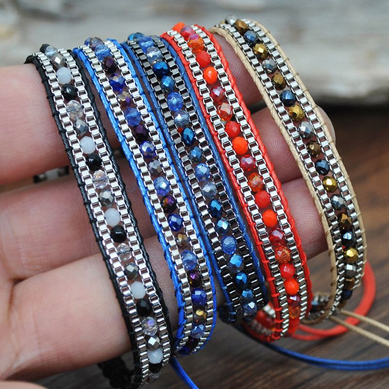 10 Farben-böhmisches Kristallperlen-armband Mehrschichtiges Seil Teleskopisch Justieren Frauen-armband