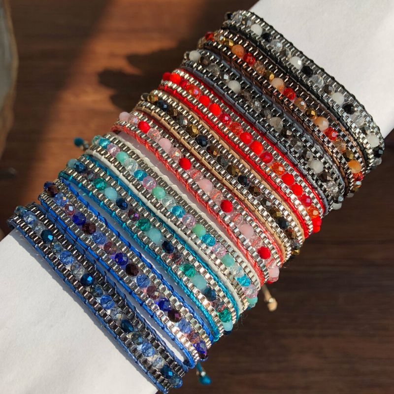 10 Farben-böhmisches Kristallperlen-armband Mehrschichtiges Seil Teleskopisch Justieren Frauen-armband
