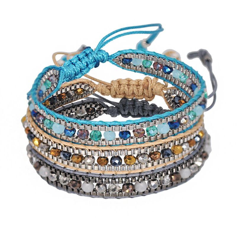 10 Farben-böhmisches Kristallperlen-armband Mehrschichtiges Seil Teleskopisch Justieren Frauen-armband