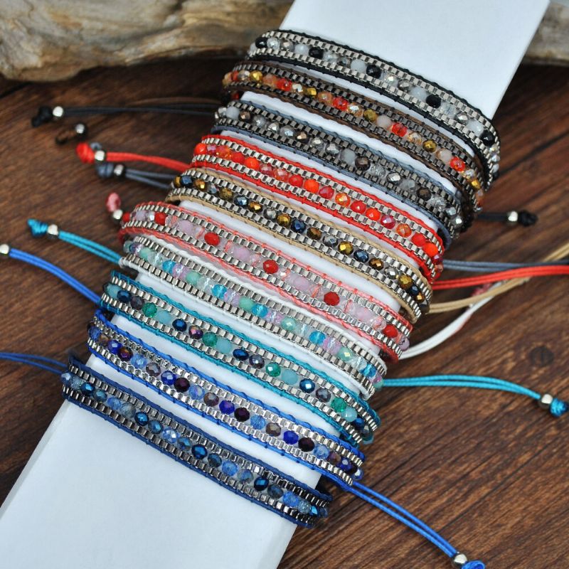10 Farben-böhmisches Kristallperlen-armband Mehrschichtiges Seil Teleskopisch Justieren Frauen-armband