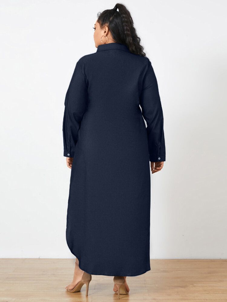100 % Baumwolle Revers Halbe Ärmel Mit Seitentaschen Lässiges Lockeres Kleid Für Frauen