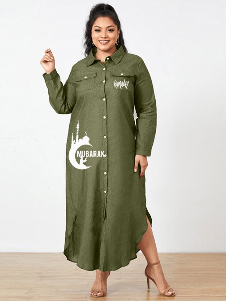 100 % Baumwolle Revers Halbe Ärmel Mit Seitentaschen Lässiges Lockeres Kleid Für Frauen