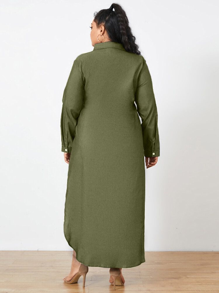 100 % Baumwolle Revers Halbe Ärmel Mit Seitentaschen Lässiges Lockeres Kleid Für Frauen