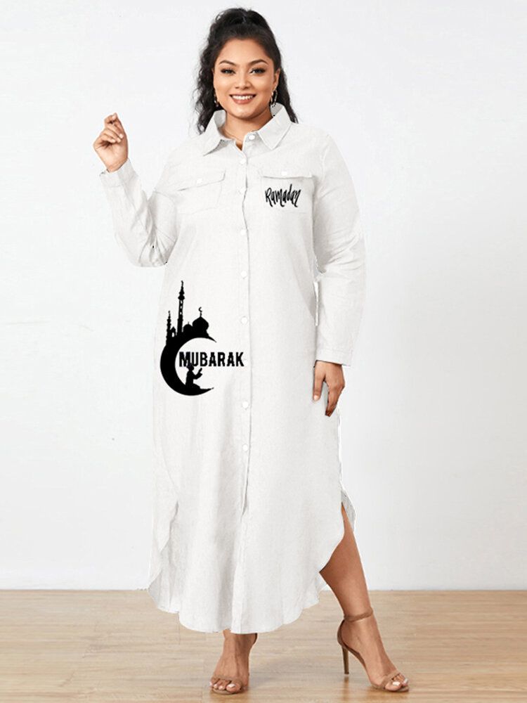 100 % Baumwolle Revers Halbe Ärmel Mit Seitentaschen Lässiges Lockeres Kleid Für Frauen