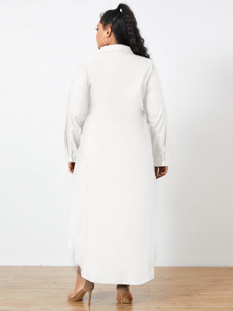 100 % Baumwolle Revers Halbe Ärmel Mit Seitentaschen Lässiges Lockeres Kleid Für Frauen