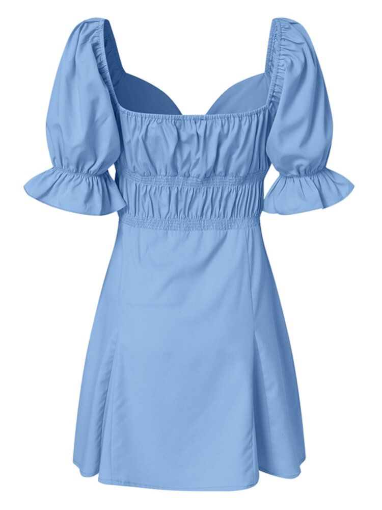 Frauen-puffärmel-kordelzug-taillen-feiertags-beiläufiges Kleid