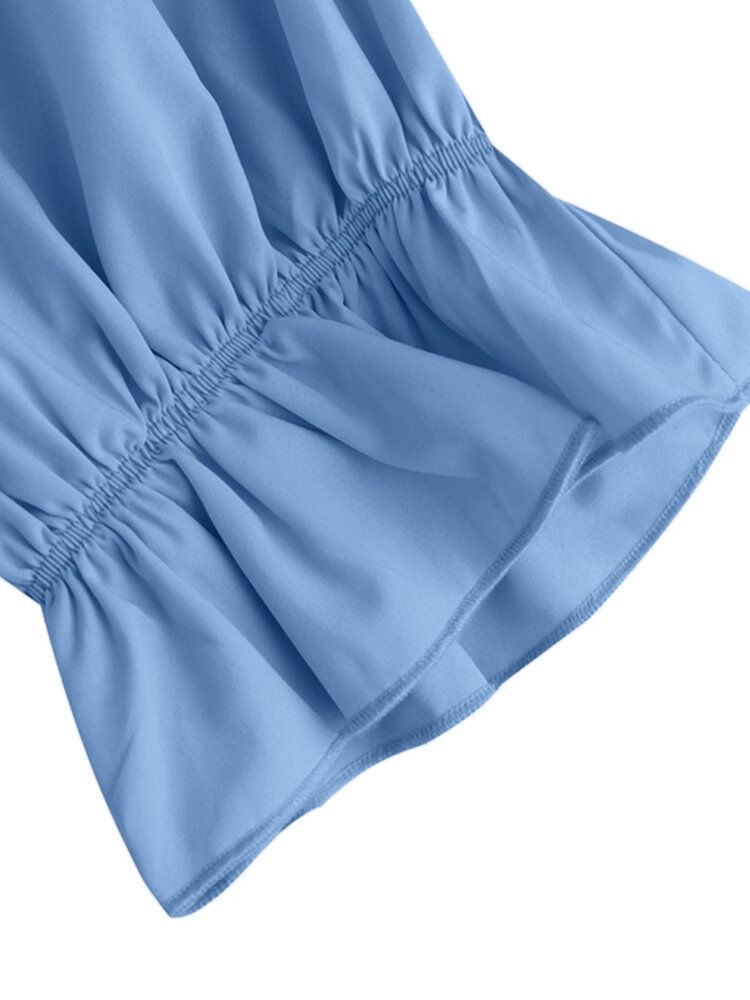 Frauen-puffärmel-kordelzug-taillen-feiertags-beiläufiges Kleid