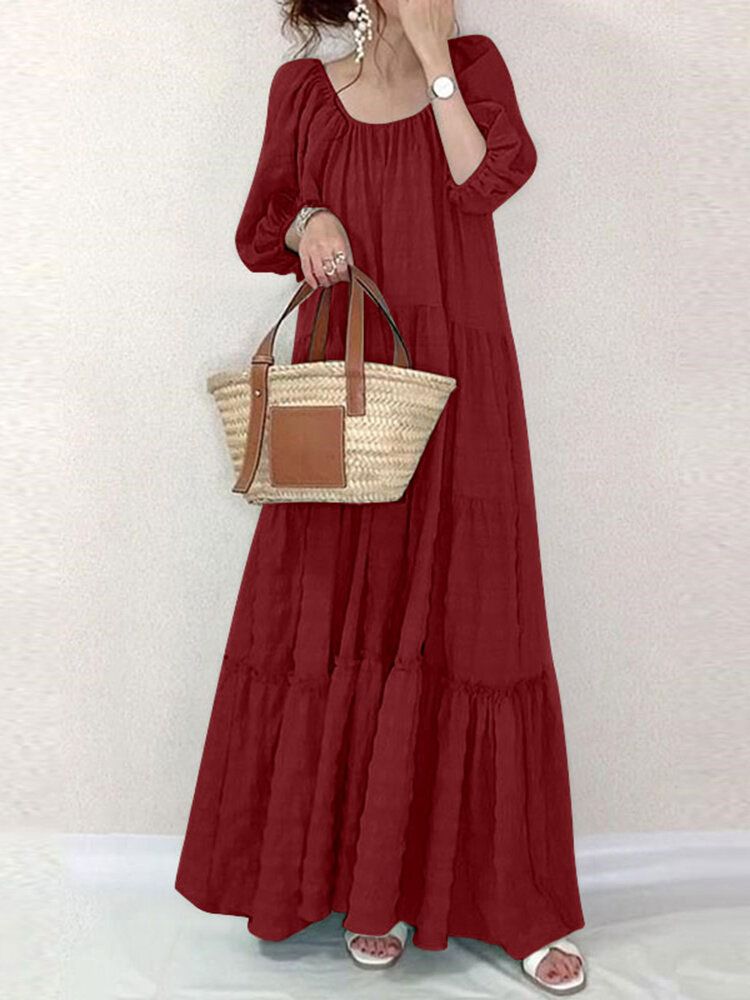 Lässiges Maxikleid Mit Festem Quadratischem Kragen Und Rüschen