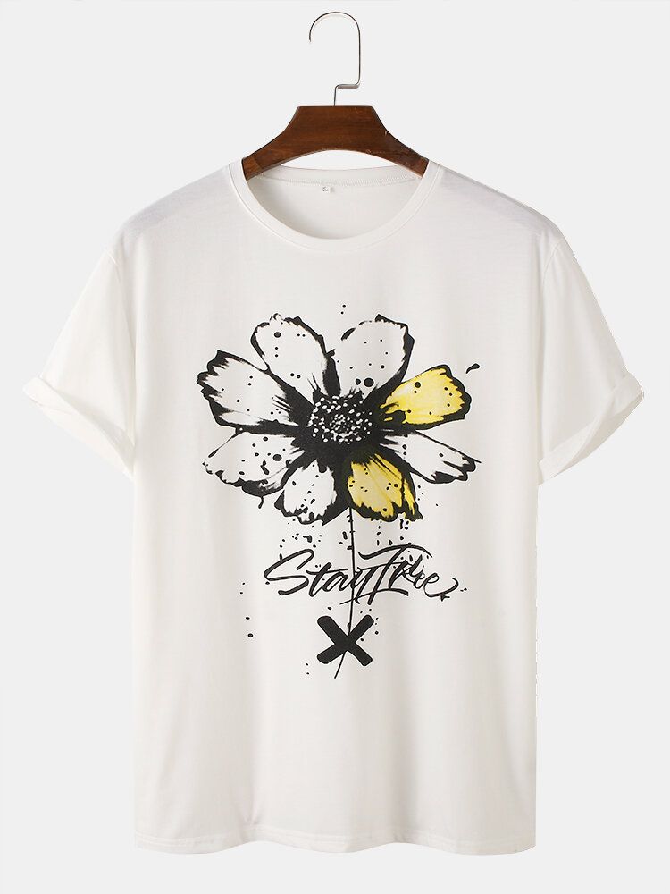 Kurzärmliges Baumwoll-t-shirt Mit O-ausschnitt Und Blumenmuster Für Herren