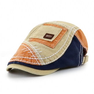Collrown Herren Baumwolle Colorblock Patchwork Atmungsaktiver Sonnenschirm Kurze Krempe Lässige Vintage Forward-hüte Baskenmütze Schiebermützen