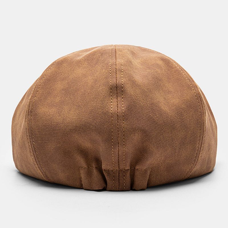 Collrown Herren Rub Color Pu Distressed Letter Embroidery Vintage Octagonal Hat Flat Cap