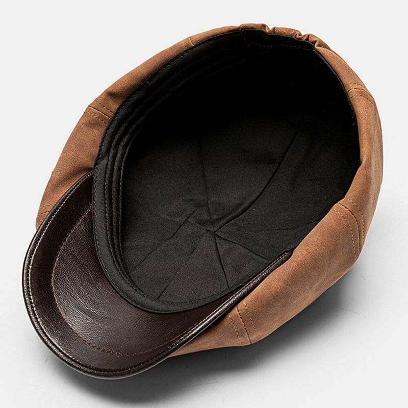 Collrown Herren Rub Color Pu Distressed Letter Embroidery Vintage Octagonal Hat Flat Cap