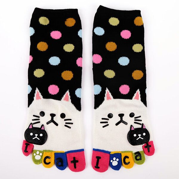 Frauen Süße Cartoon Katze Fünf Zehen Socken Dicke Warme Mittlere Schlauchsocke