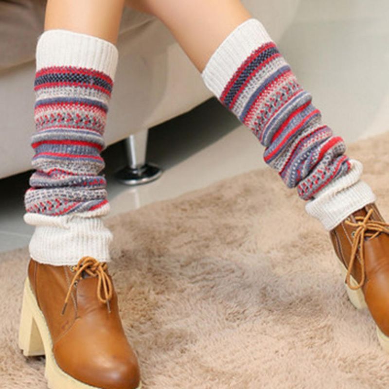 Senshoes Vintage Color Striped Fashion Piles Socken Stiefel Leggings Korean Legs