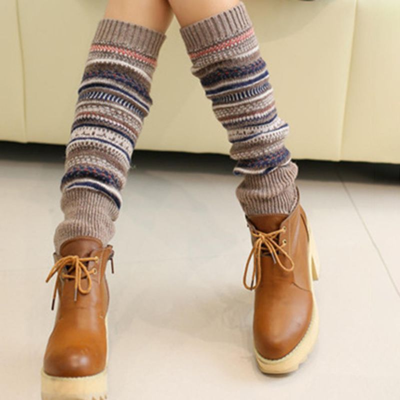 Senshoes Vintage Color Striped Fashion Piles Socken Stiefel Leggings Korean Legs