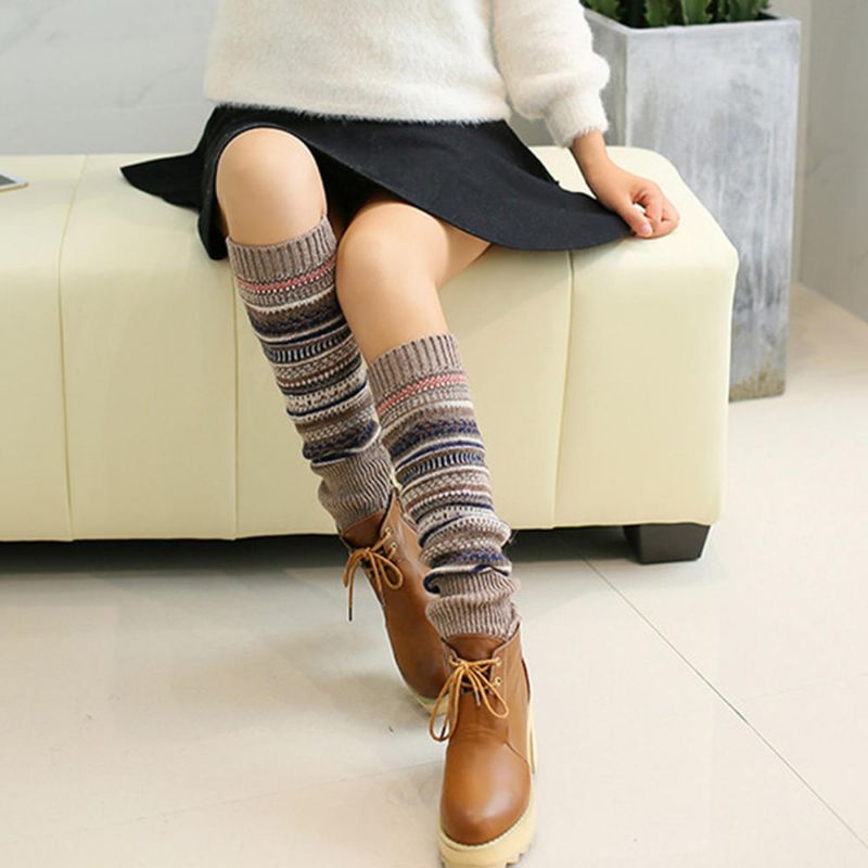 Senshoes Vintage Color Striped Fashion Piles Socken Stiefel Leggings Korean Legs