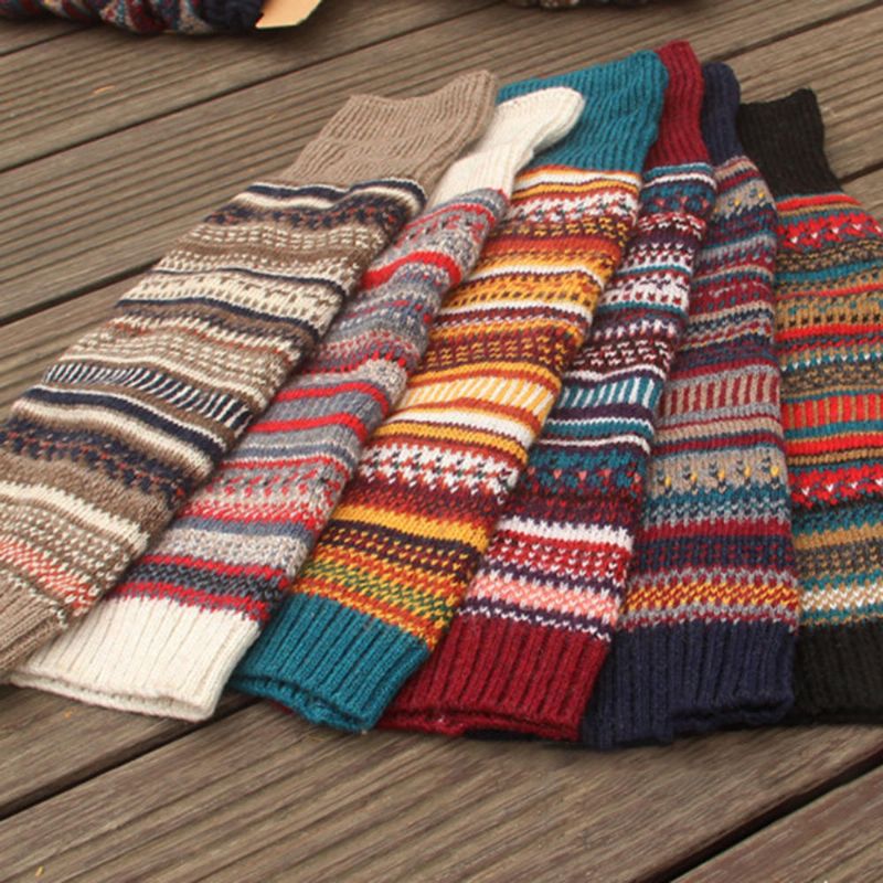 Senshoes Vintage Color Striped Fashion Piles Socken Stiefel Leggings Korean Legs