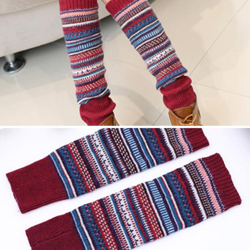 Senshoes Vintage Color Striped Fashion Piles Socken Stiefel Leggings Korean Legs