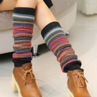Senshoes Vintage Color Striped Fashion Piles Socken Stiefel Leggings Korean Legs