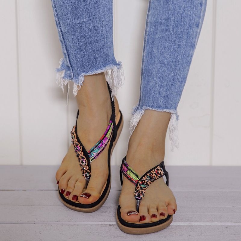 Frauen Die Gummiband-flip-flops Schnüren Rutschen Auf Weichen Sohlen-beiläufigen Sommersandalen