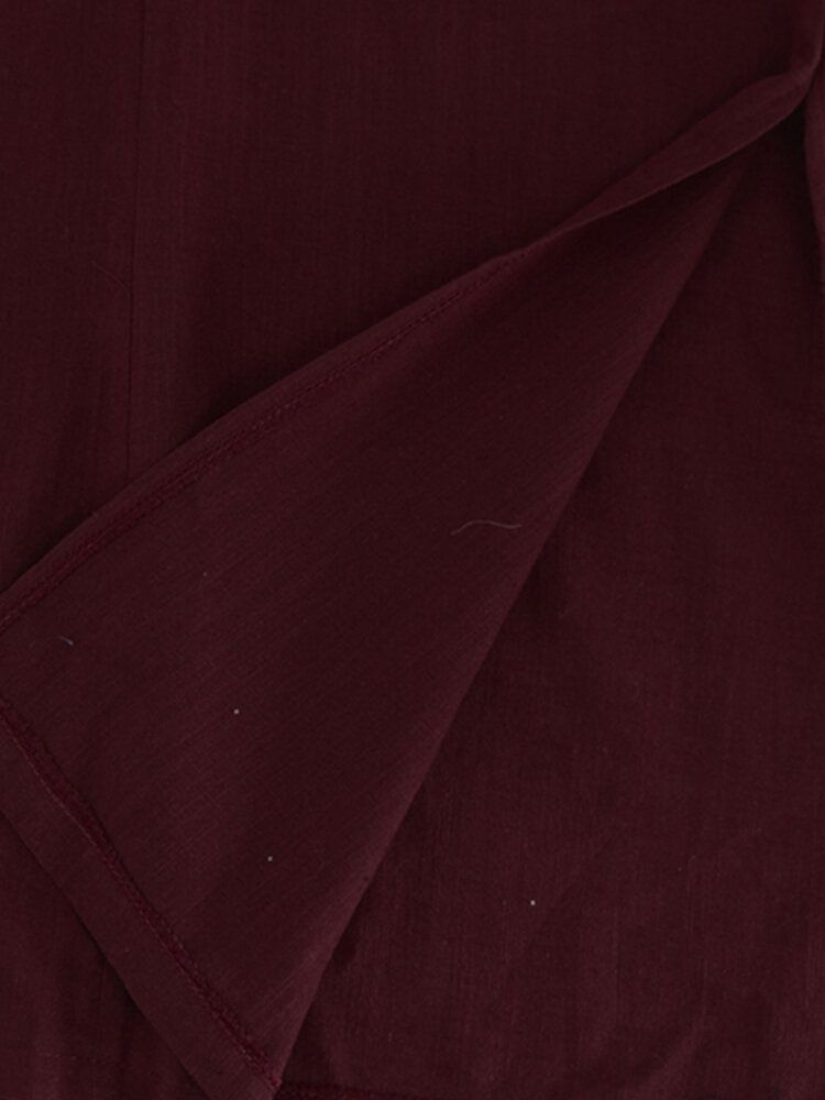 Frauen Langarm Solid Color Stickmuster Vintage Knöchellangen Midi-kleider