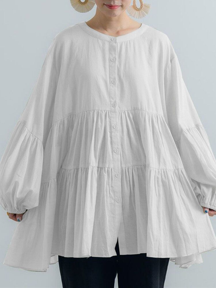 Solide Bluse Im Böhmischen Retro-stil Mit Puffärmeln
