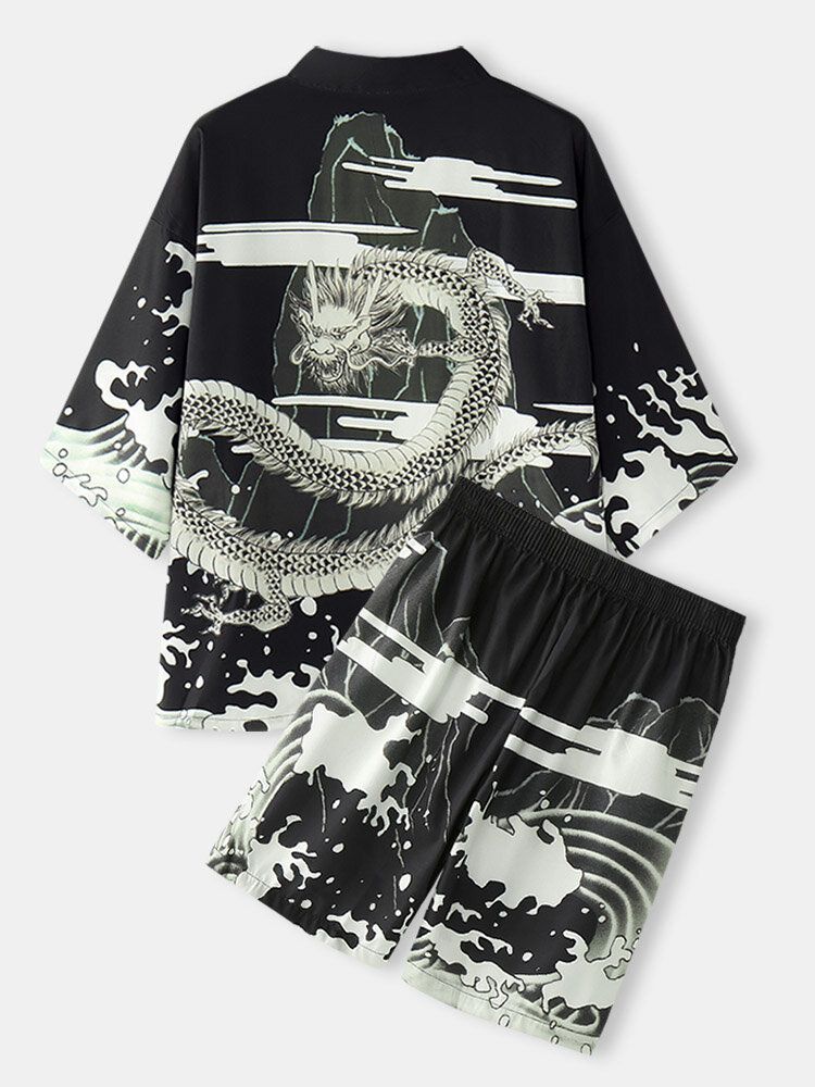 Herren Kimono Loong Muster Chinoiserie Dragon Zweiteilige Outfits