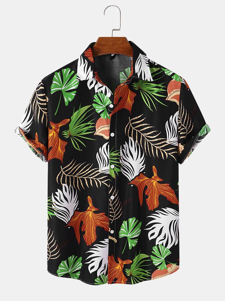 Männer Vintage Tropical Leaf Multi Color Alle Abgestimmten Kurzarm-freizeithemden