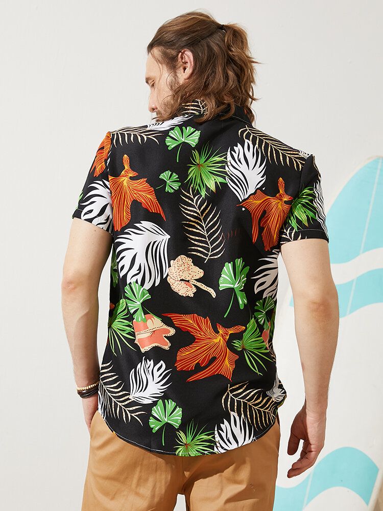 Männer Vintage Tropical Leaf Multi Color Alle Abgestimmten Kurzarm-freizeithemden