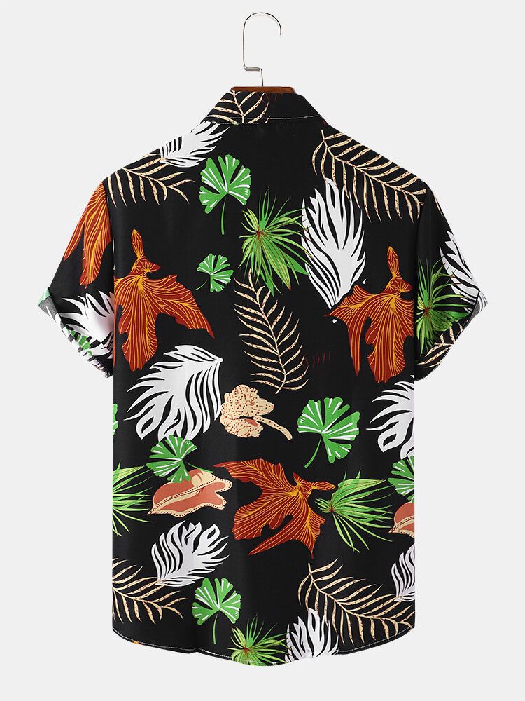 Männer Vintage Tropical Leaf Multi Color Alle Abgestimmten Kurzarm-freizeithemden